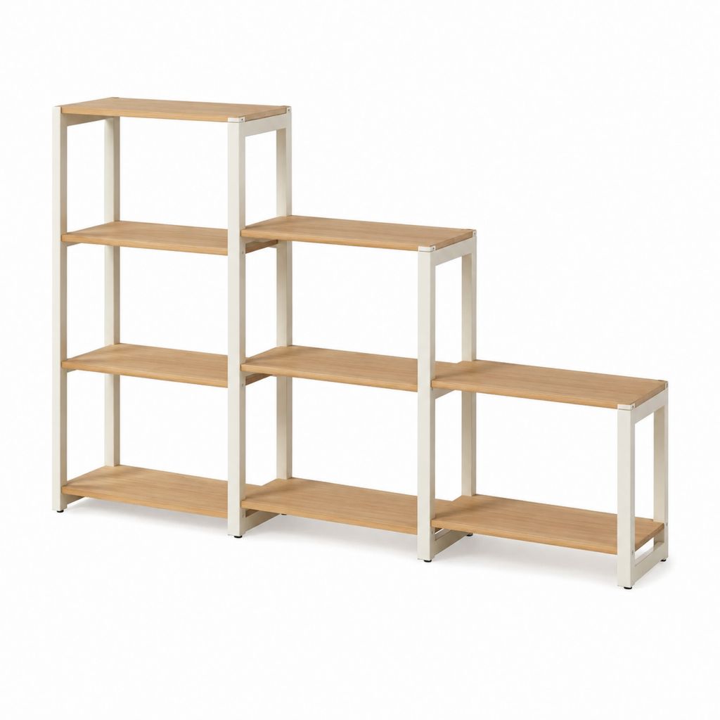 Bibliothèque escalier 9 étagères bambou naturel acier blanc 135 x 30 x 128 cm