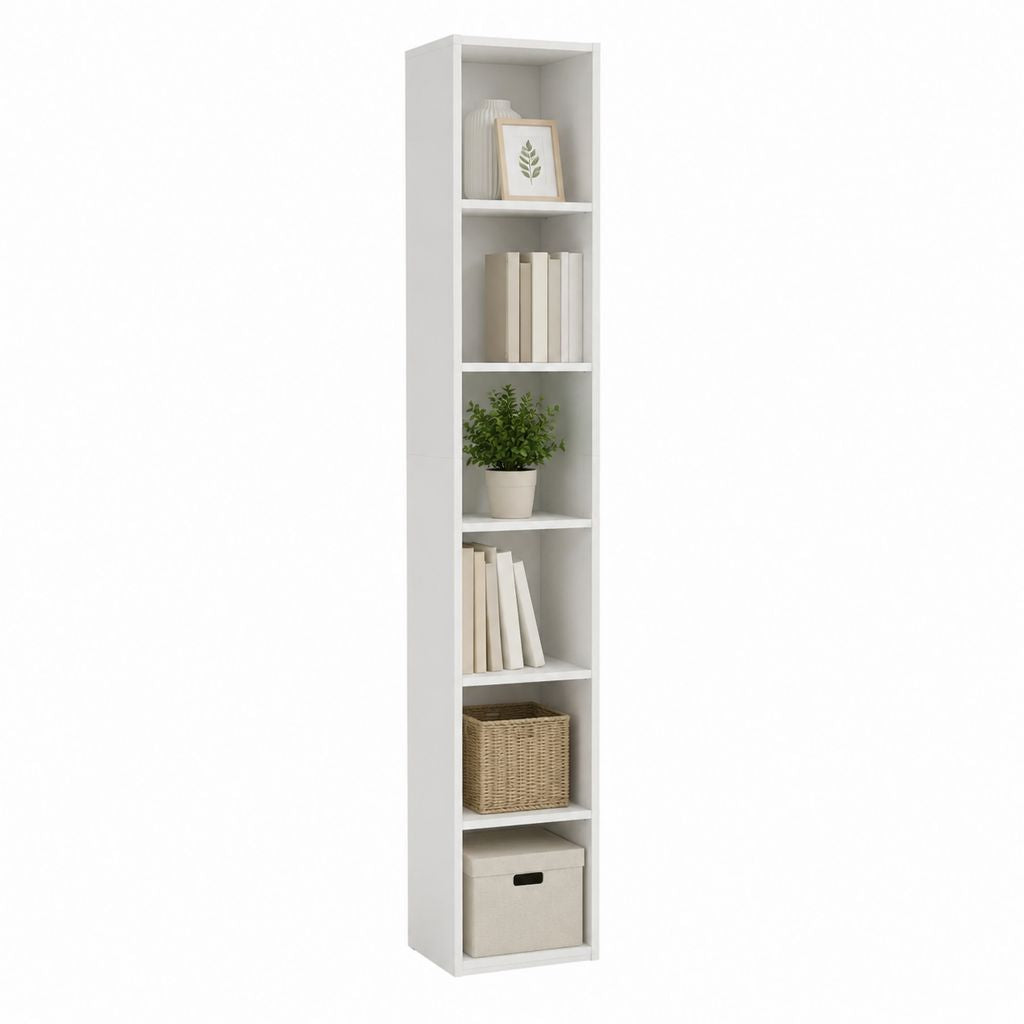 Bibliothèque colonne rectangulaire blanche en panneaux MDF mélaminés 180 x 30 x 30 cm