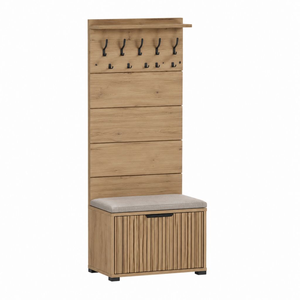 Meuble d'entrée avec banc et rangement à chaussures chêne clair 80 x 40 x 190 cm
