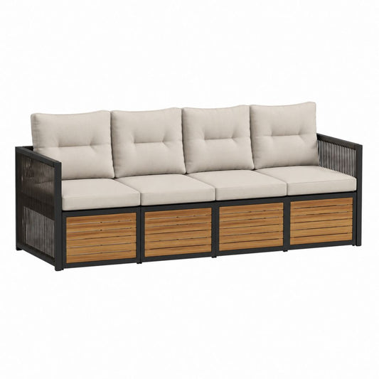Canapé de jardin 4 places beige et noir en aluminium et acacia 280 x 75 x 75 cm