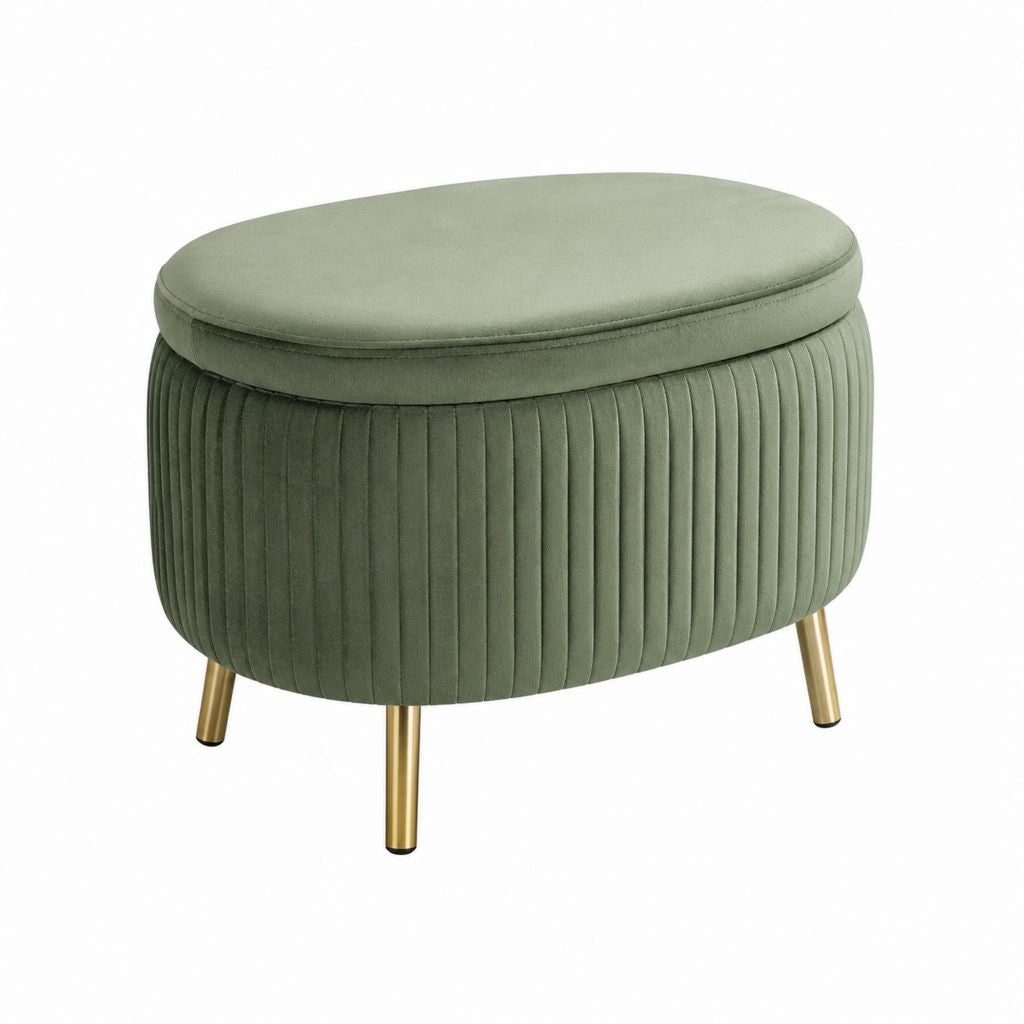 Pouf repose-pieds coffre ovale vert en velours de polyester 60 x 40 x 45 cm