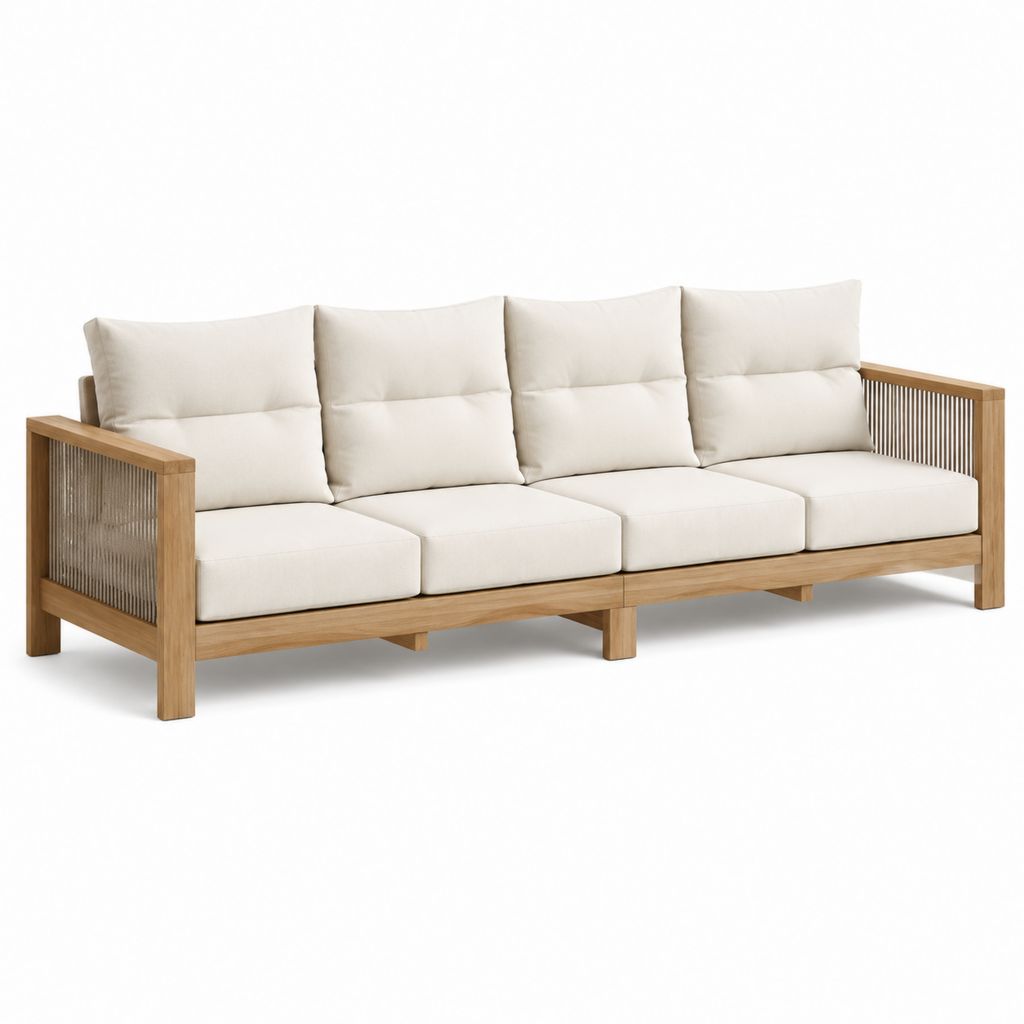 Canapé de jardin 4 places beige en bois massif d'acacia avec coussins 250 x 85 x 80 cm