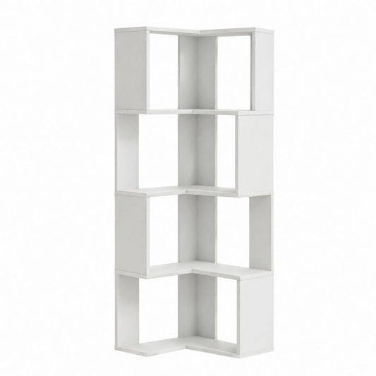 Bibliothèque colonne blanche en panneaux de particules mélaminés 60 x 30 x 160 cm