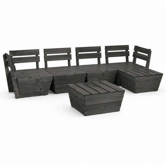 Salon de jardin modulable 6 pièces gris anthracite en pin massif avec repose-pieds 63.5 x 63.5 cm