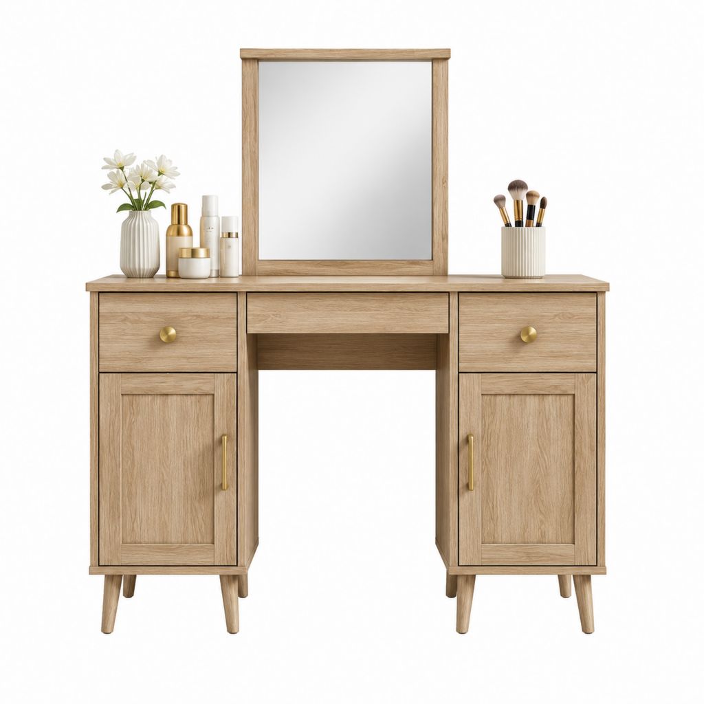 Coiffeuse avec miroir rectangulaire chêne clair en panneaux MDF 120 x 40 x 150 cm