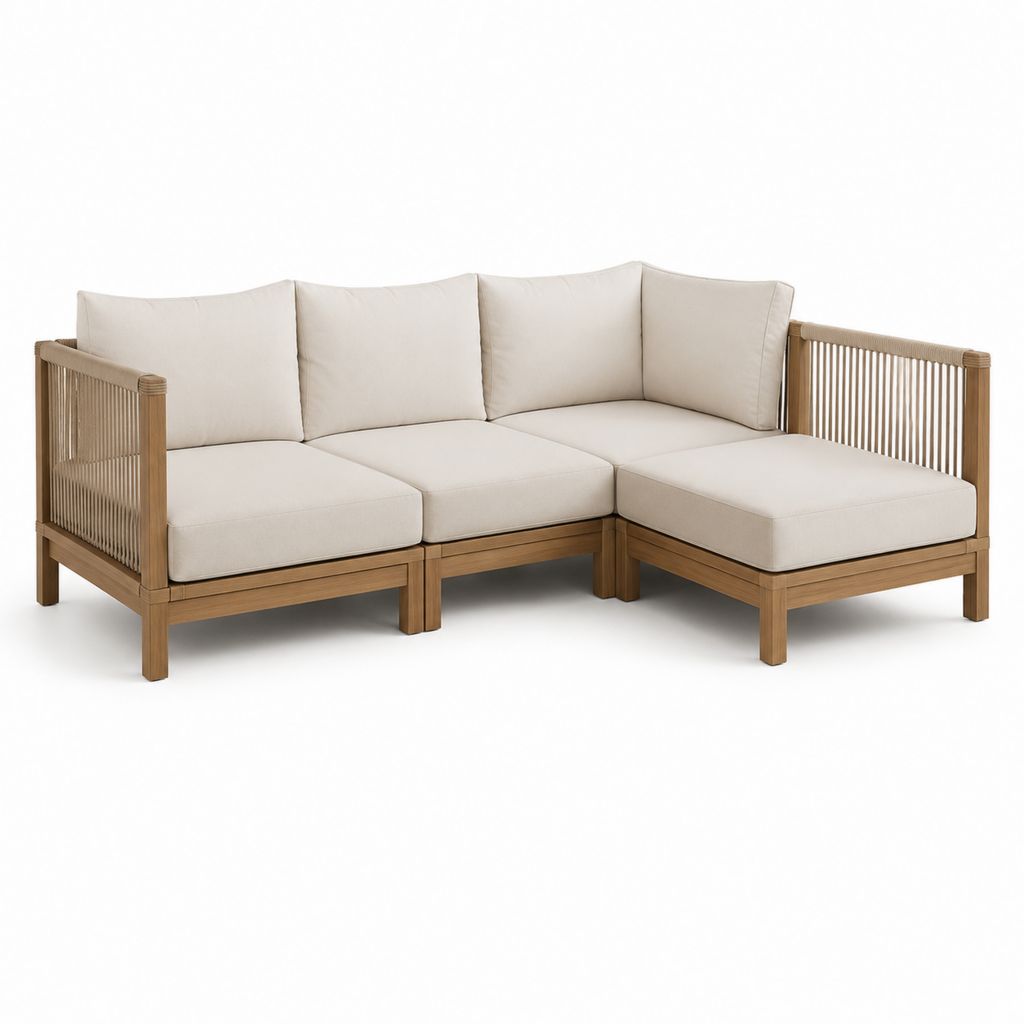 Canapé de jardin d'angle 4 places beige en bois d'acacia massif 210 x 210 x 78 cm