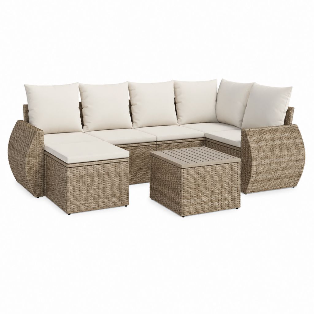Salon de jardin d'angle 8 pièces beige en résine tressée PE et acier 300 x 220 x 85 cm
