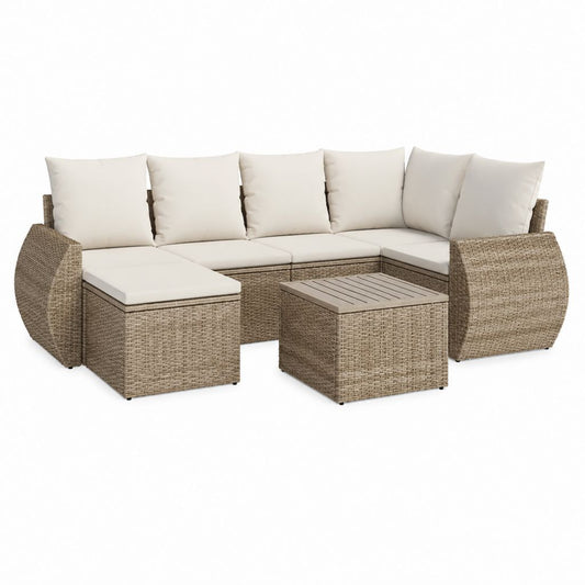 Salon de jardin d'angle 8 pièces beige en résine tressée PE et acier 300 x 220 x 85 cm