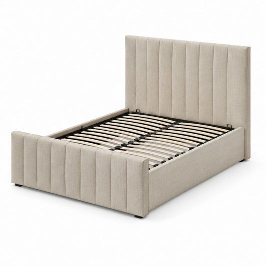 Lit coffre 160 x 200 cm beige rectangulaire en polyester