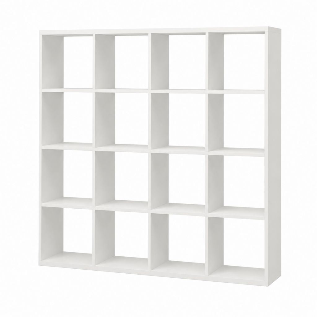 Bibliothèque à 16 cases blanche en panneaux de particules 147 x 147 x 39 cm