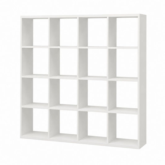 Bibliothèque à 16 cases blanche en panneaux de particules 147 x 147 x 39 cm