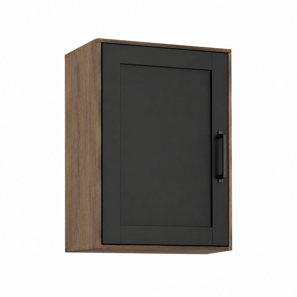 Meuble haut de cuisine mural noir et brun en panneaux de particules mélaminés rectangulaire 60 x 32 x 80 cm